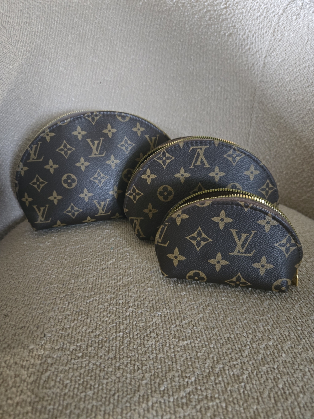 Louis Vuitton Monogram Cosmetic Pouch Trio in Brown and Gold